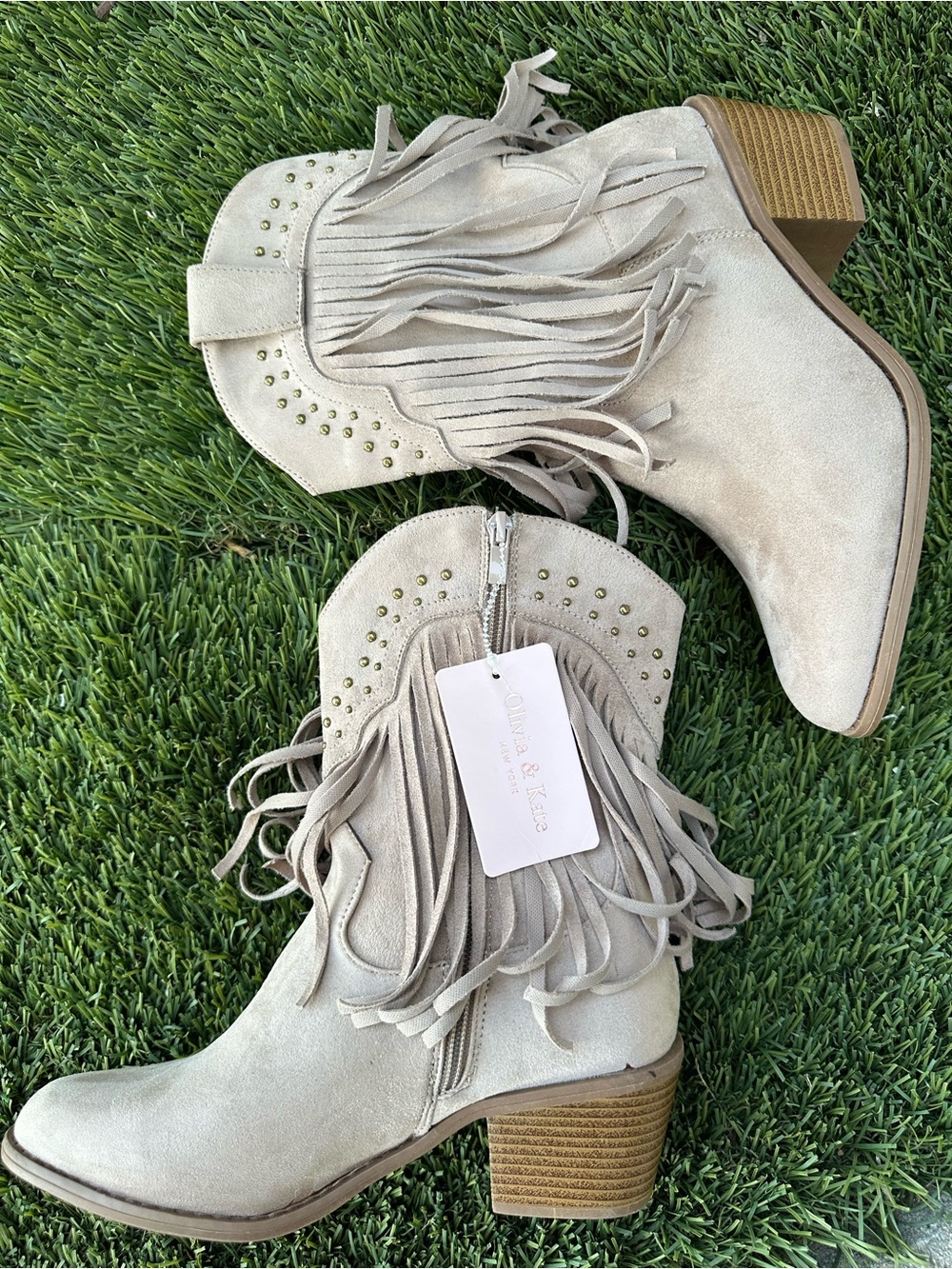 Olivia & Kate Tan Suede New Western French Boots, Size: 7, 7.5
